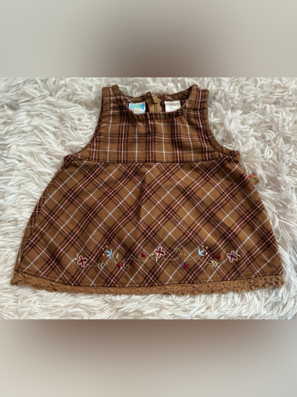 Vintage 90s Y2K McKids McDonald’s 2000s Plaid Dress Brown Baby Infant Girls 0-3M